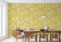Butter Yellow Botanical Vine Wallpaper Scandinavian Wallpaper⁠