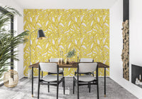 Butter Yellow Botanical Vine Wallpaper Scandinavian Wallpaper⁠