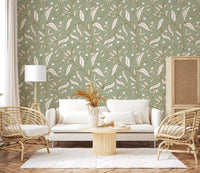 Sage Green Botanical Vine Wallpaper Scandinavian Wallpaper⁠