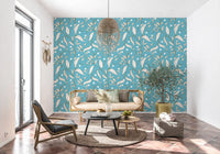 Sky Blue Botanical Vine Wallpaper Scandinavian Wallpaper⁠