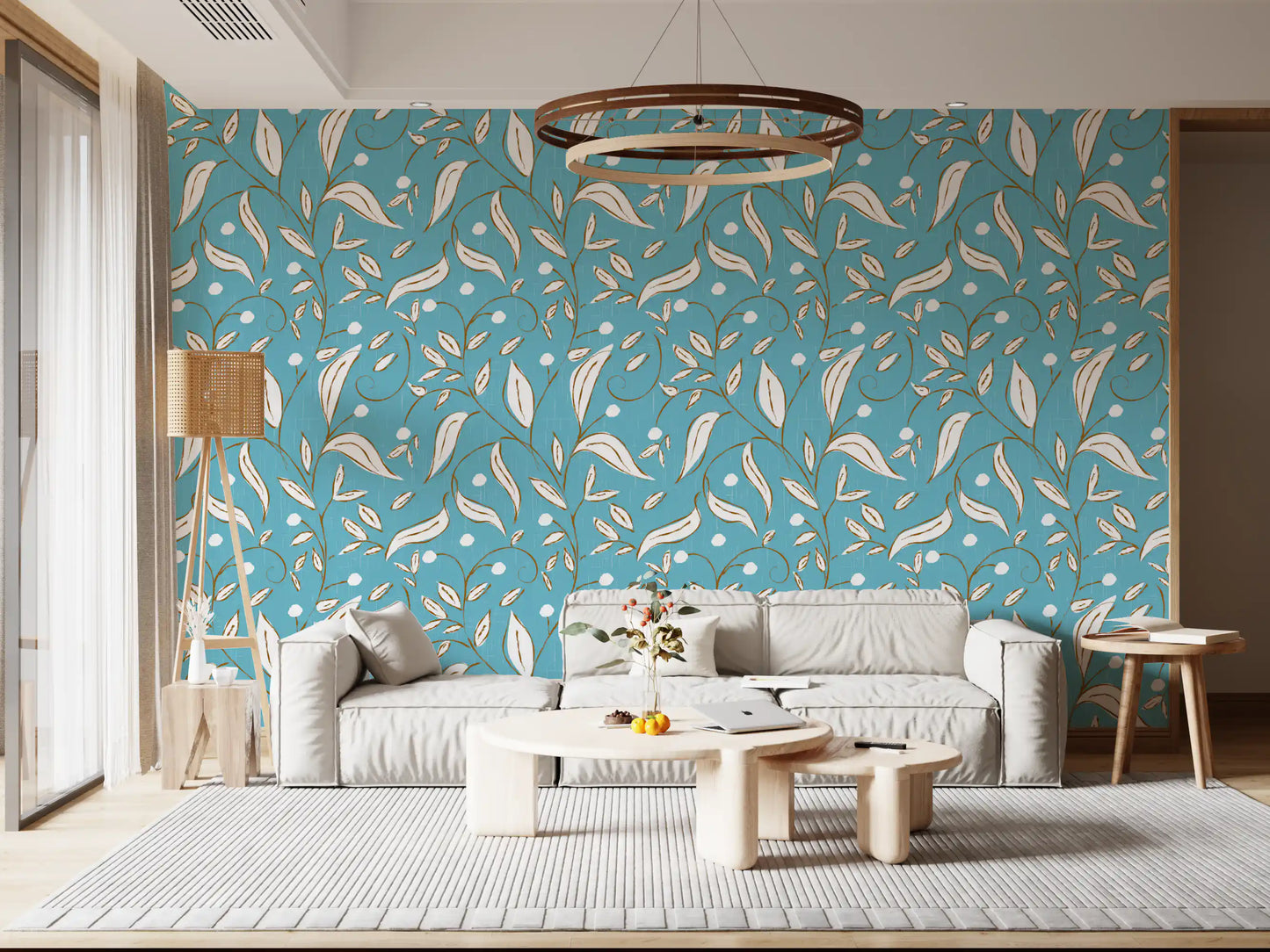 Sky Blue Botanical Vine Wallpaper Scandinavian Wallpaper⁠