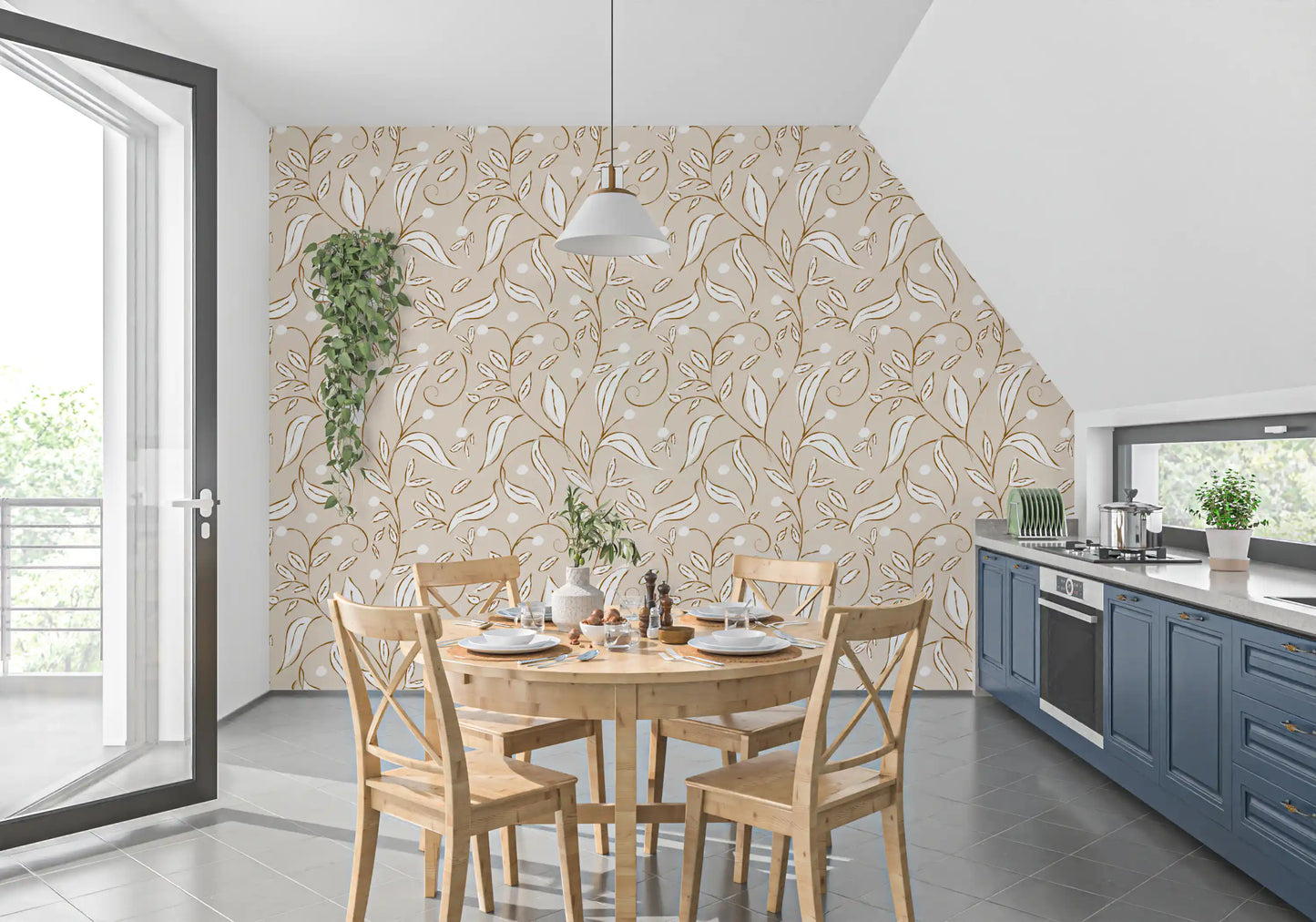 Beige Botanical Vine Wallpaper Scandinavian Neutral Wallpaper⁠