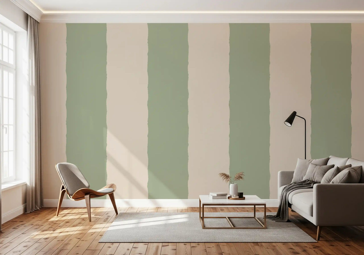 Sage Green Stripe Wallpaper Grandmillennial Wallpaper⁠