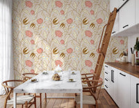Beige Chintz Floral Wallpaper Vintage Botanical Wallpaper⁠