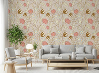 Beige Chintz Floral Wallpaper Vintage Botanical Wallpaper⁠