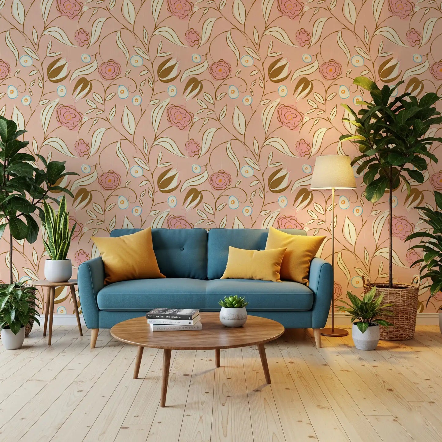 Blush Pink Chintz Floral Wallpaper Vintage Botanical Wallpaper⁠