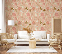 Blush Pink Chintz Floral Wallpaper Vintage Botanical Wallpaper⁠