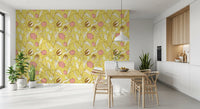 Butter Yellow Chintz Floral Wallpaper Vintage Botanical Wallpaper⁠