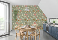 Sage Green Chintz Floral Wallpaper Vintage Botanical Wallpaper⁠