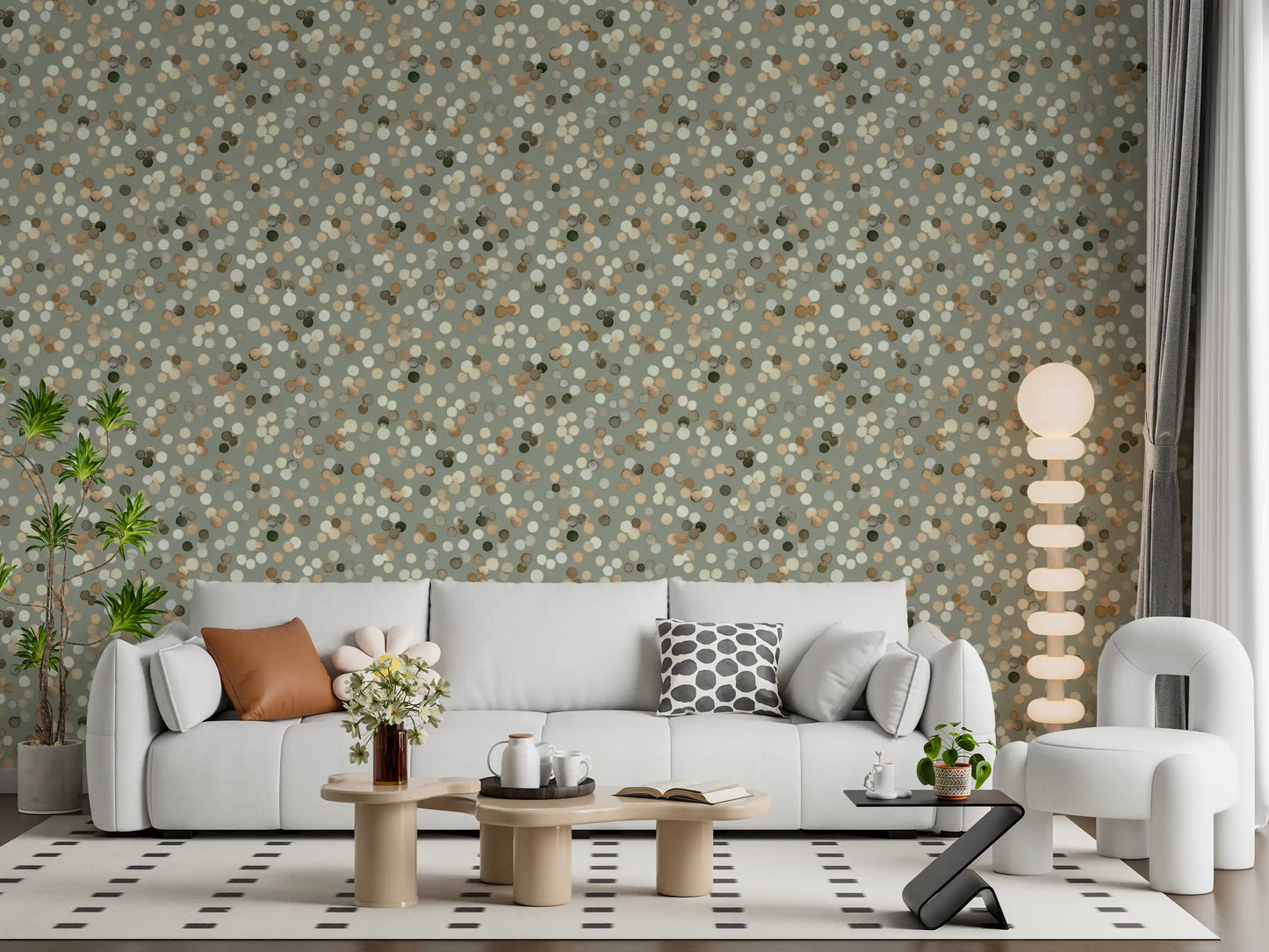 Sage and Sand Watercolor Polka Dots Wallpaper Wallpaper⁠