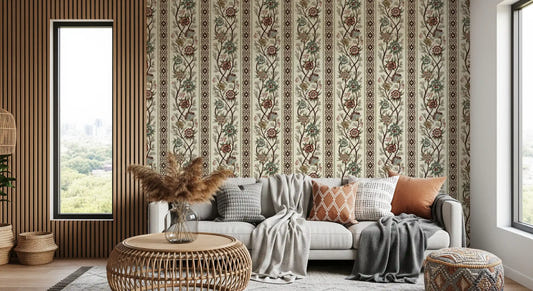 Trailing Chintz Vintage Heirloom Stripes Bright Wallpaper⁠