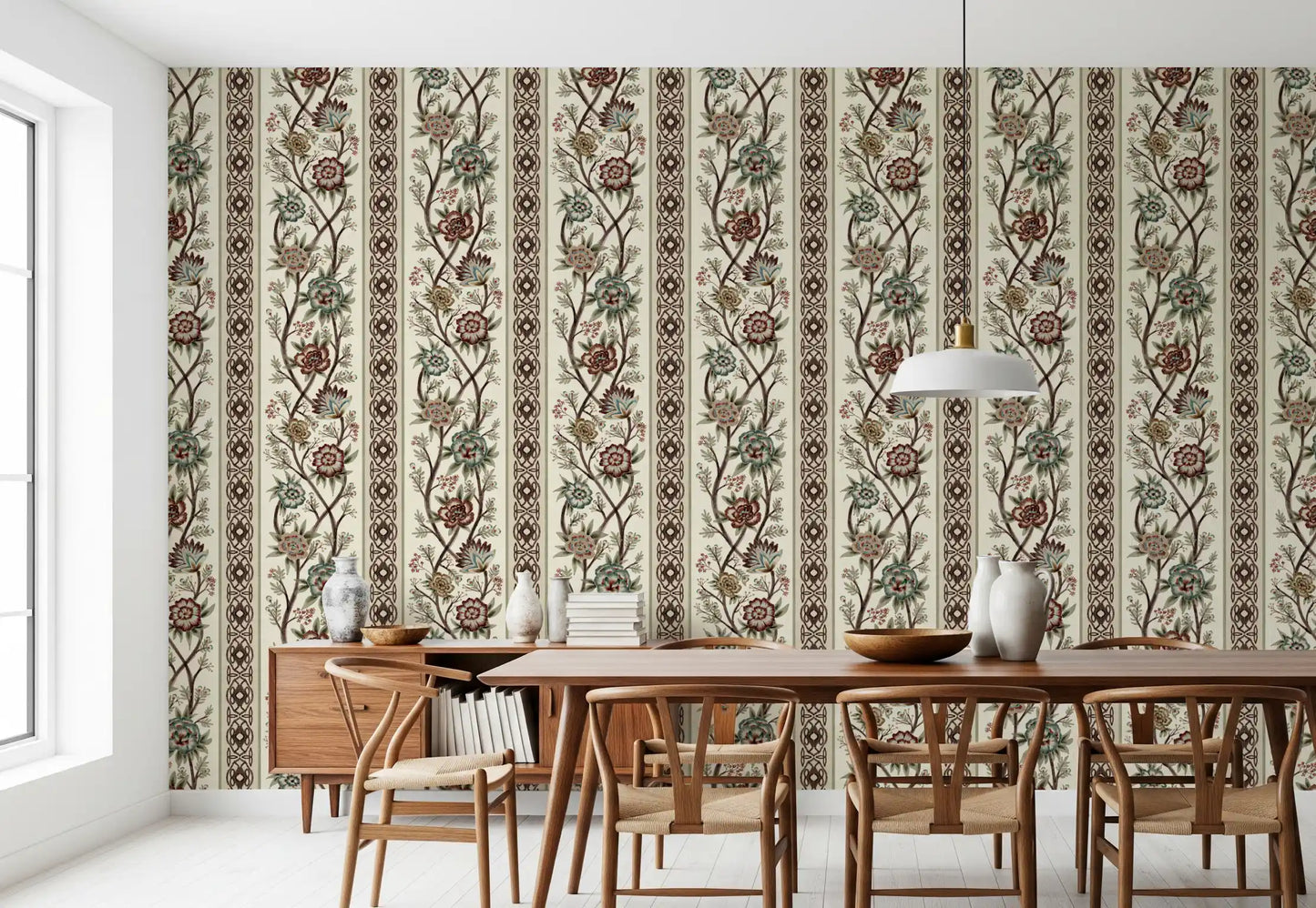 Trailing Chintz Vintage Heirloom Stripes Bright Wallpaper⁠