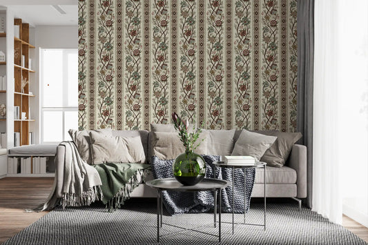 Trailing Chintz Vintage Heirloom Stripes Bright Wallpaper⁠