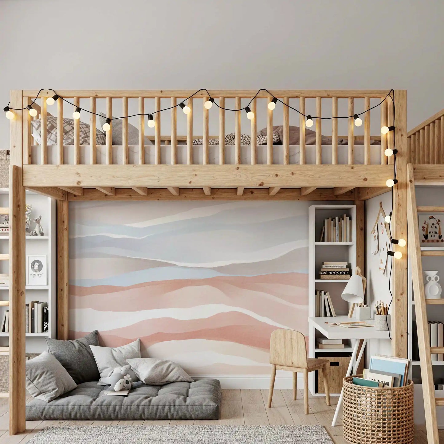 Terracotta and Pastel Blue Watercolor Dunes Wallpaper Wall Mural