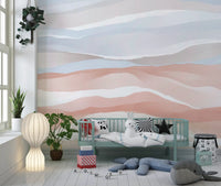 Terracotta and Pastel Blue Watercolor Dunes Wallpaper Wall Mural
