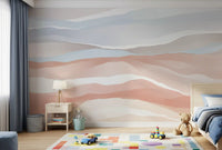 Terracotta and Pastel Blue Watercolor Dunes Wallpaper Wall Mural