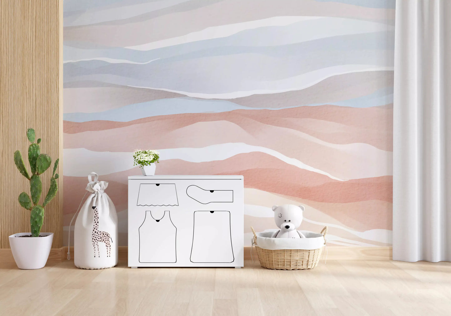Terracotta and Pastel Blue Watercolor Dunes Wallpaper Wall Mural