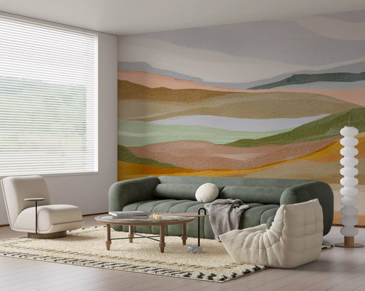 Serene Terracotta and Sage Painted Hills Wall Mural