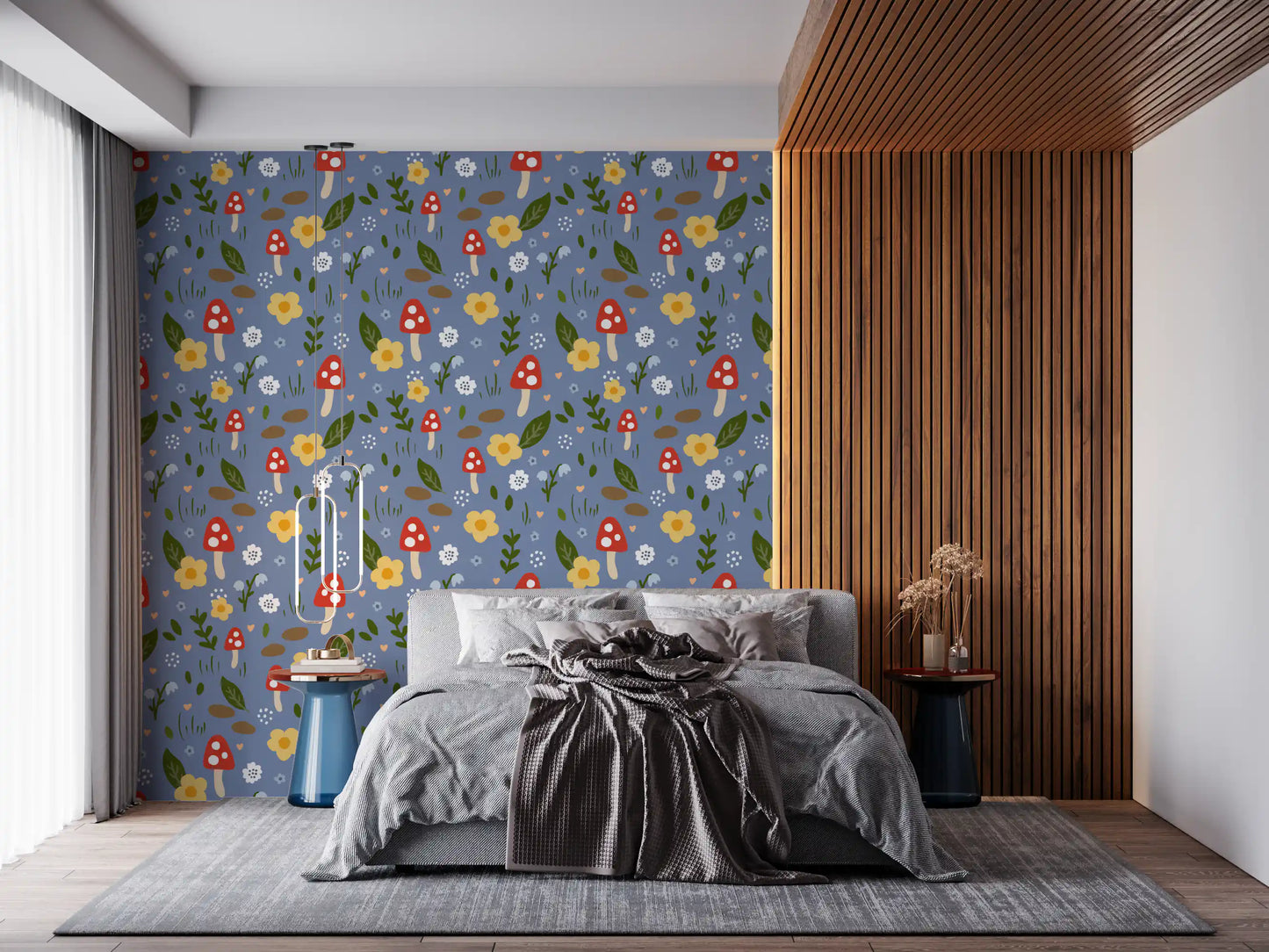 Whimsical Forest Mushroom & Wildflower Wallpaper Wallpaper⁠