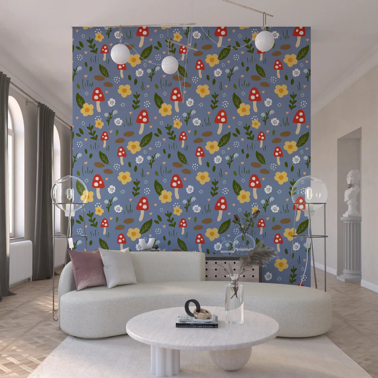 Whimsical Forest Mushroom & Wildflower Wallpaper Wallpaper⁠