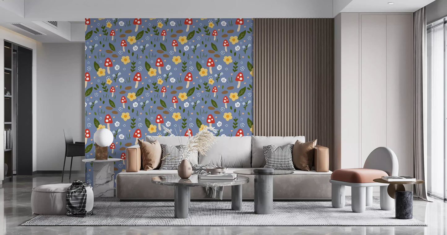 Whimsical Forest Mushroom & Wildflower Wallpaper Wallpaper⁠