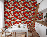 Poppies And Birds On Chevron Wallpaper⁠