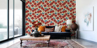 Poppies And Birds On Chevron Wallpaper⁠