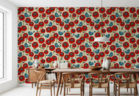 Poppies And Birds On Chevron Wallpaper⁠