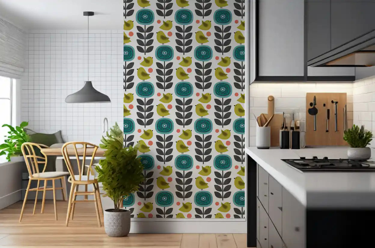 Retro Flowers And Birds Wallpaper⁠