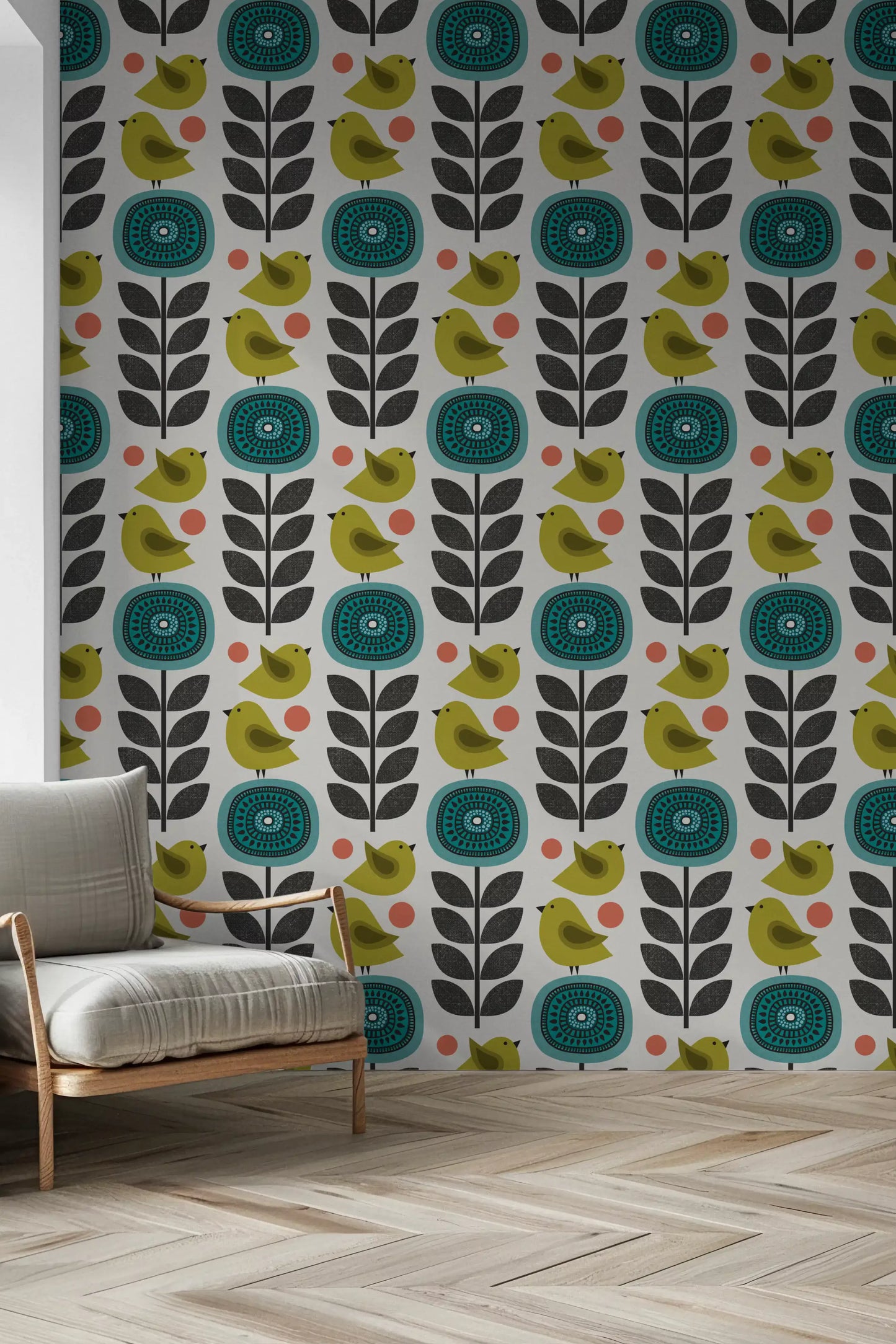 Retro Flowers And Birds Wallpaper⁠