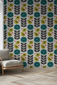 Retro Flowers And Birds Wallpaper⁠