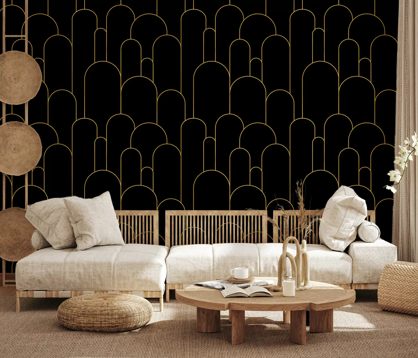 Art Deco Black Gold Arches Wallpaper⁠