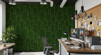 Emerald and Gold Art Deco Arches Wallpaper⁠