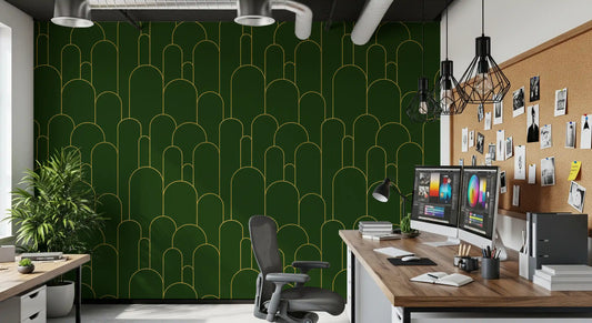 Emerald and Gold Art Deco Arches Wallpaper⁠