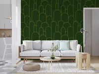 Emerald and Gold Art Deco Arches Wallpaper⁠