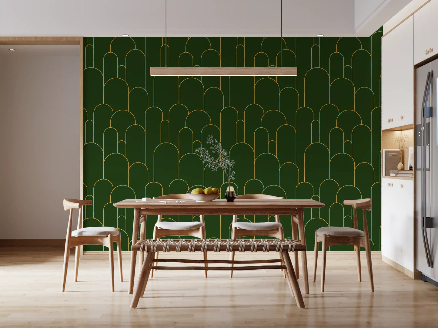 Emerald and Gold Art Deco Arches Wallpaper⁠