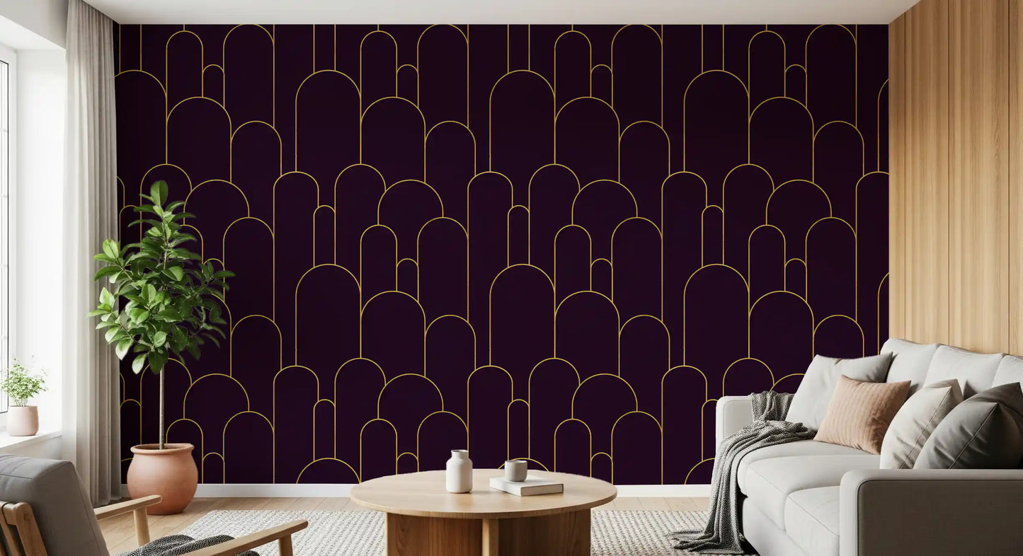 Retro Glamour Plum Noir Arches Wallpaper⁠