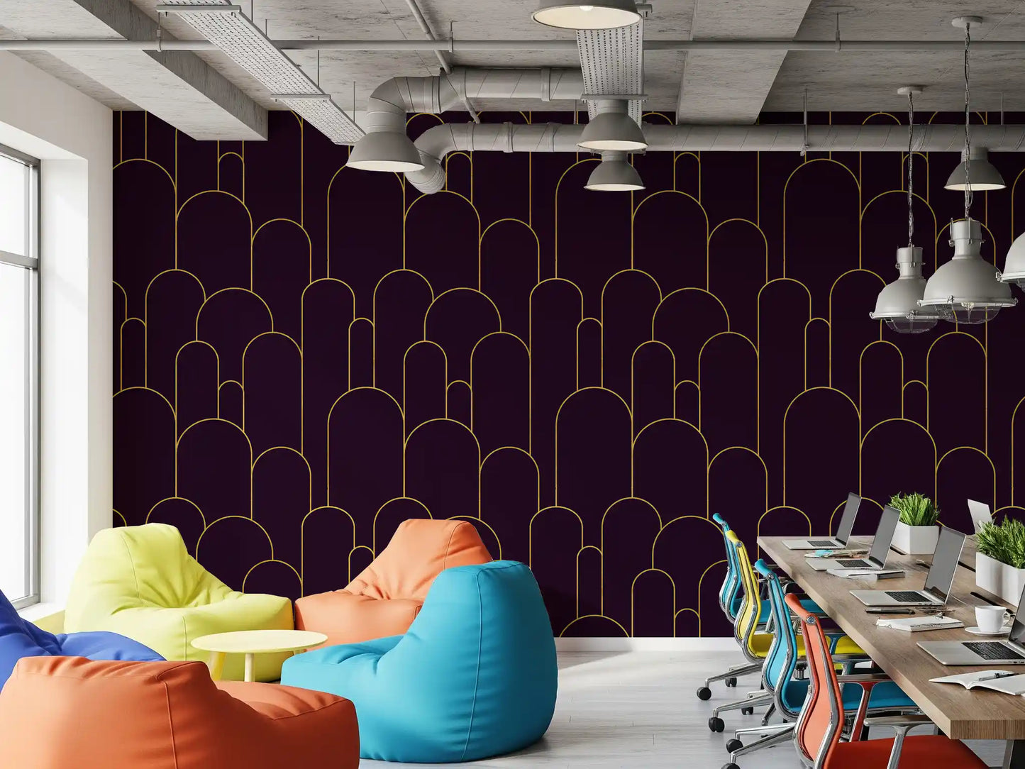Retro Glamour Plum Noir Arches Wallpaper⁠