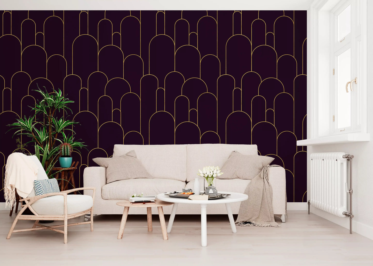 Retro Glamour Plum Noir Arches Wallpaper⁠