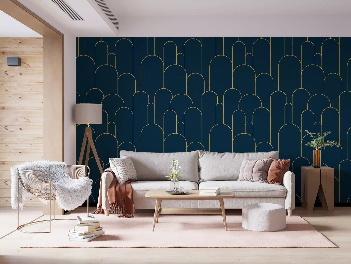 Elegant Navy and Gold Art Deco Wallpaper⁠