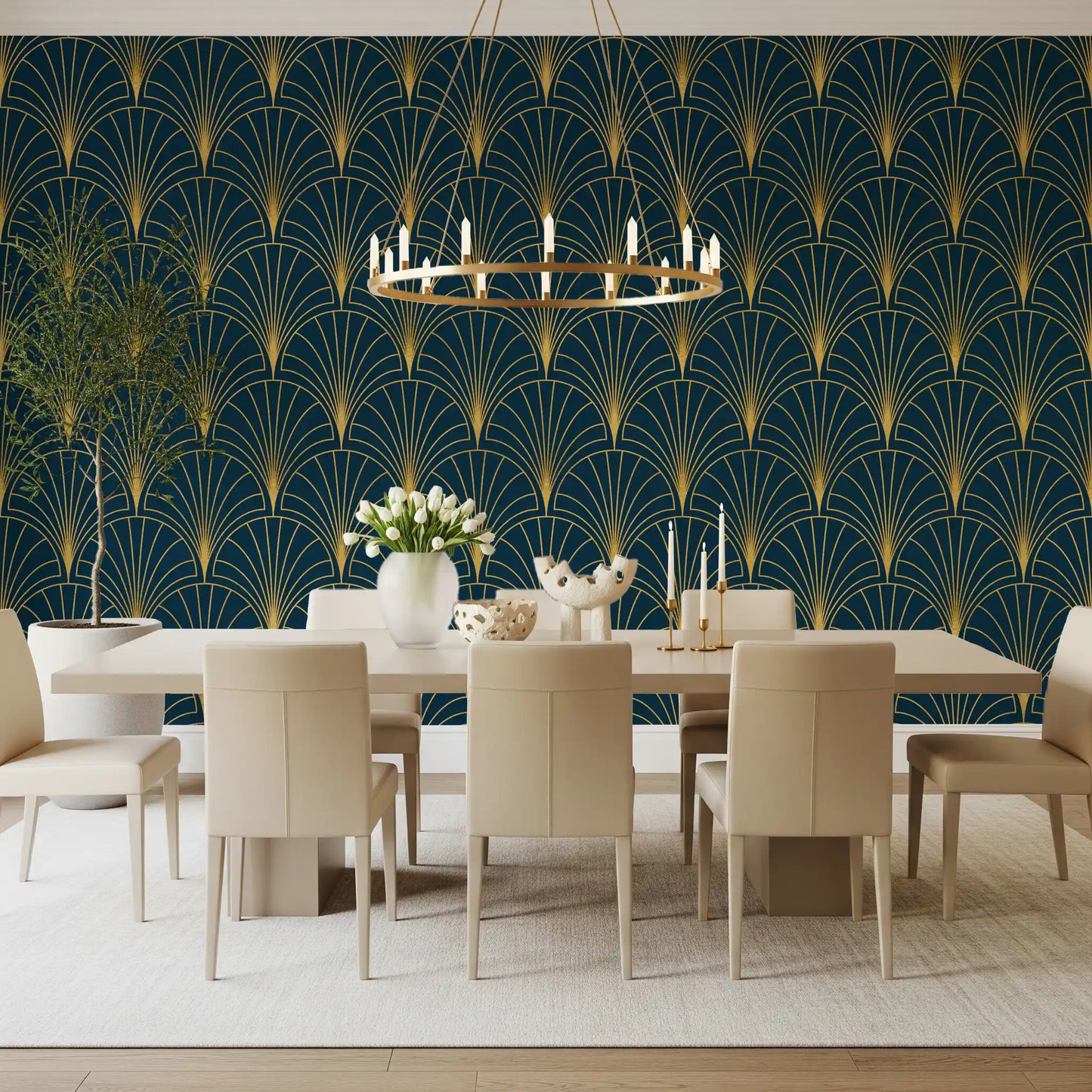 Regal Gatsby Deep Turquoise and Gold Wallpaper⁠