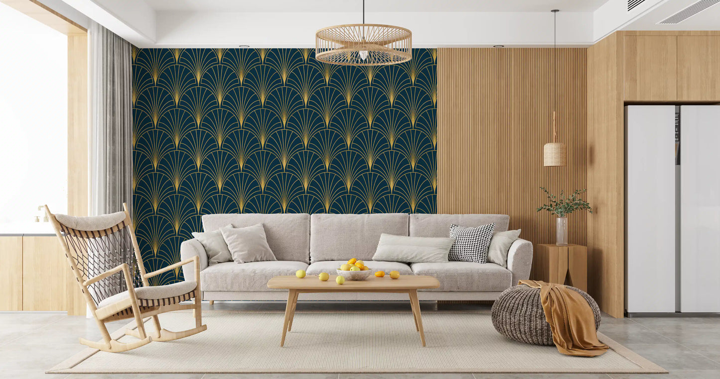 Regal Gatsby Deep Turquoise and Gold Wallpaper⁠