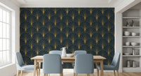 Regal Gatsby Midnight Blue and Gold Wallpaper⁠