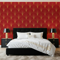 Crimson & Gold Art Deco Fans Wallpaper⁠