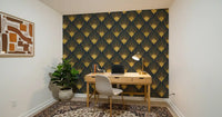Opulent Deco Shell Navy & Gold Wallpaper Wallpaper⁠