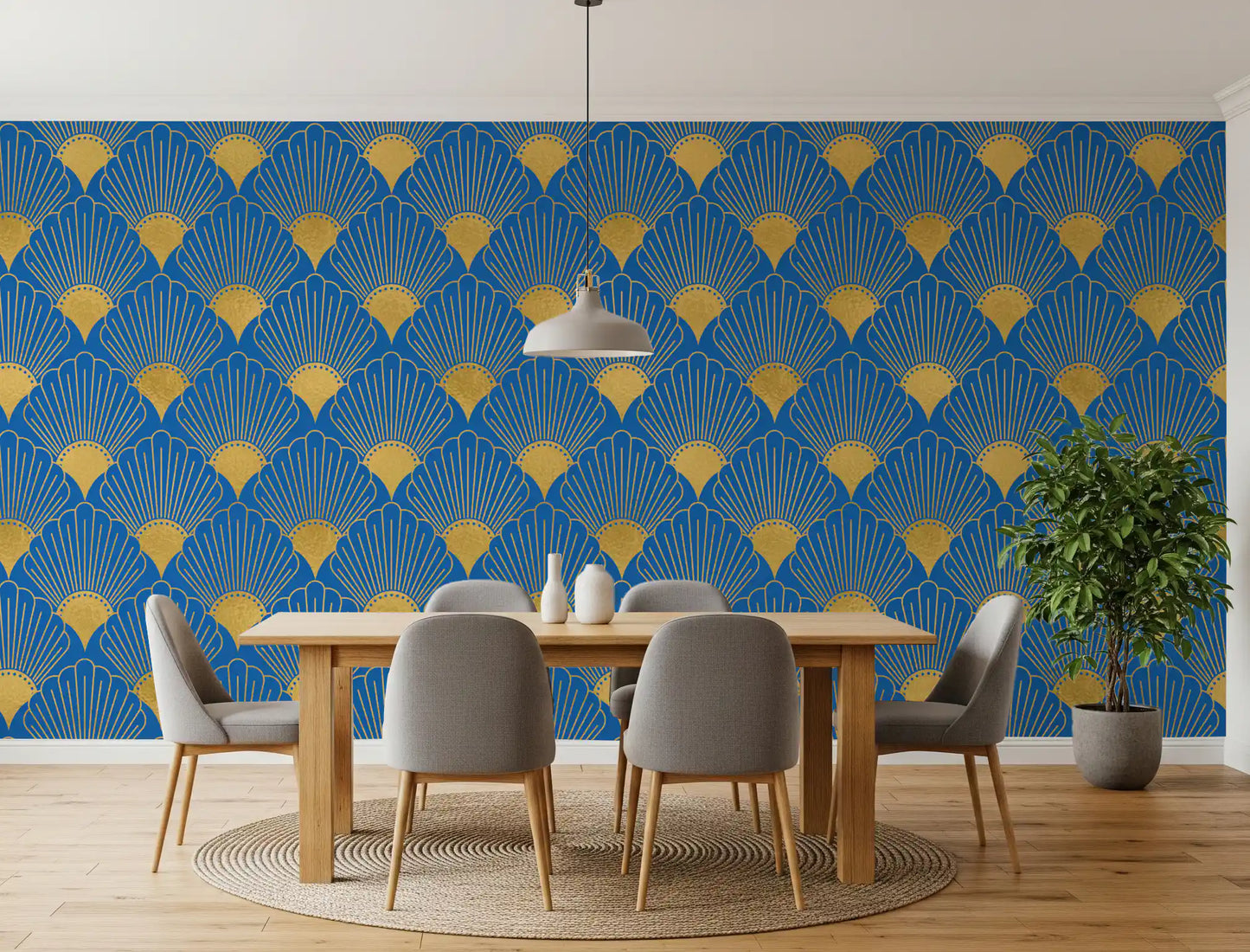 Art Deco Golden Fans Royal Blue Wallpaper Wallpaper⁠