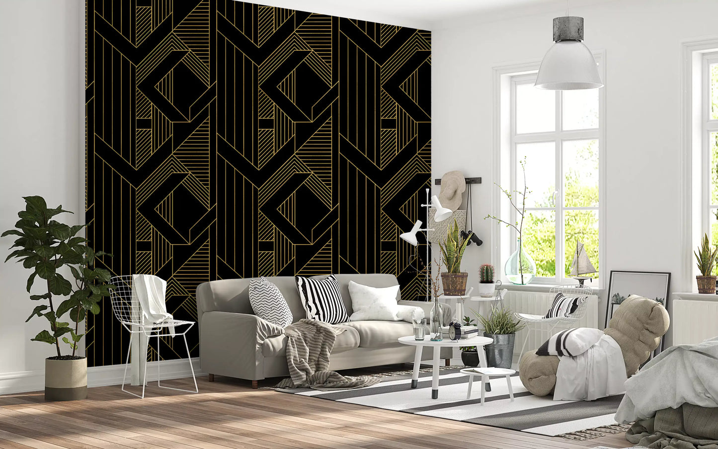 Gilded Gatsby Black and Gold Geometric Wallpaper