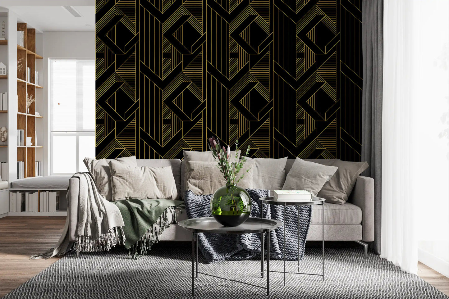 Gilded Gatsby Black and Gold Geometric Wallpaper