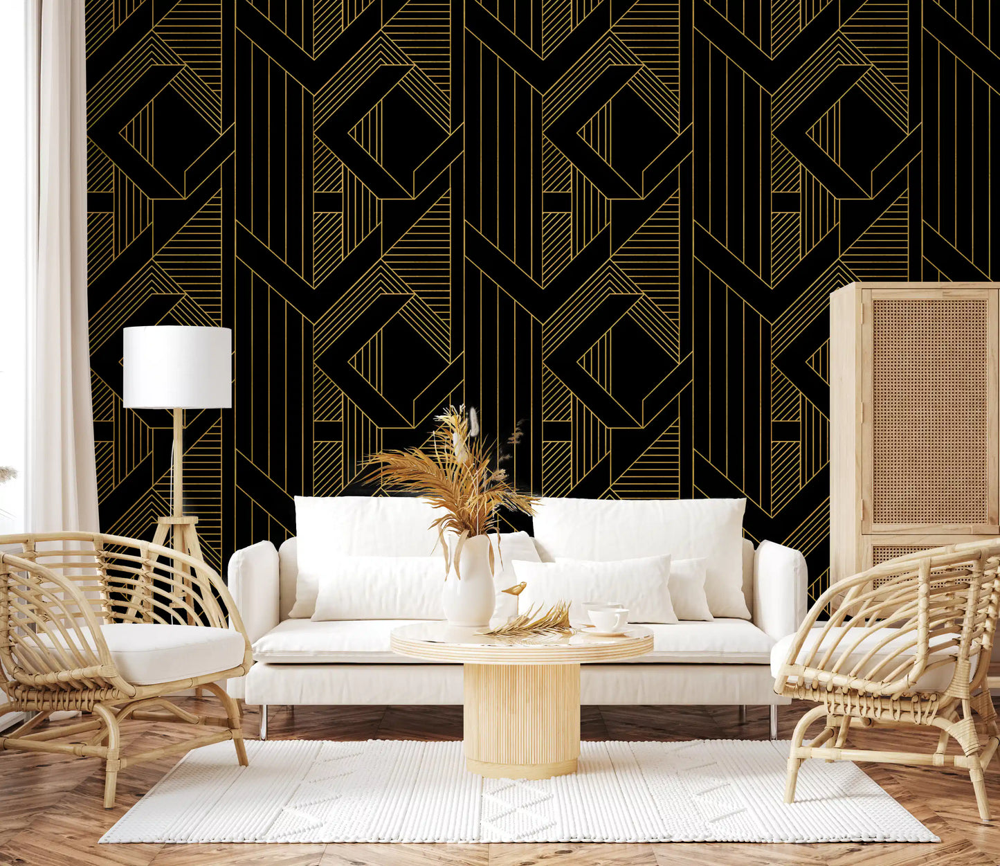 Gilded Gatsby Black and Gold Geometric Wallpaper