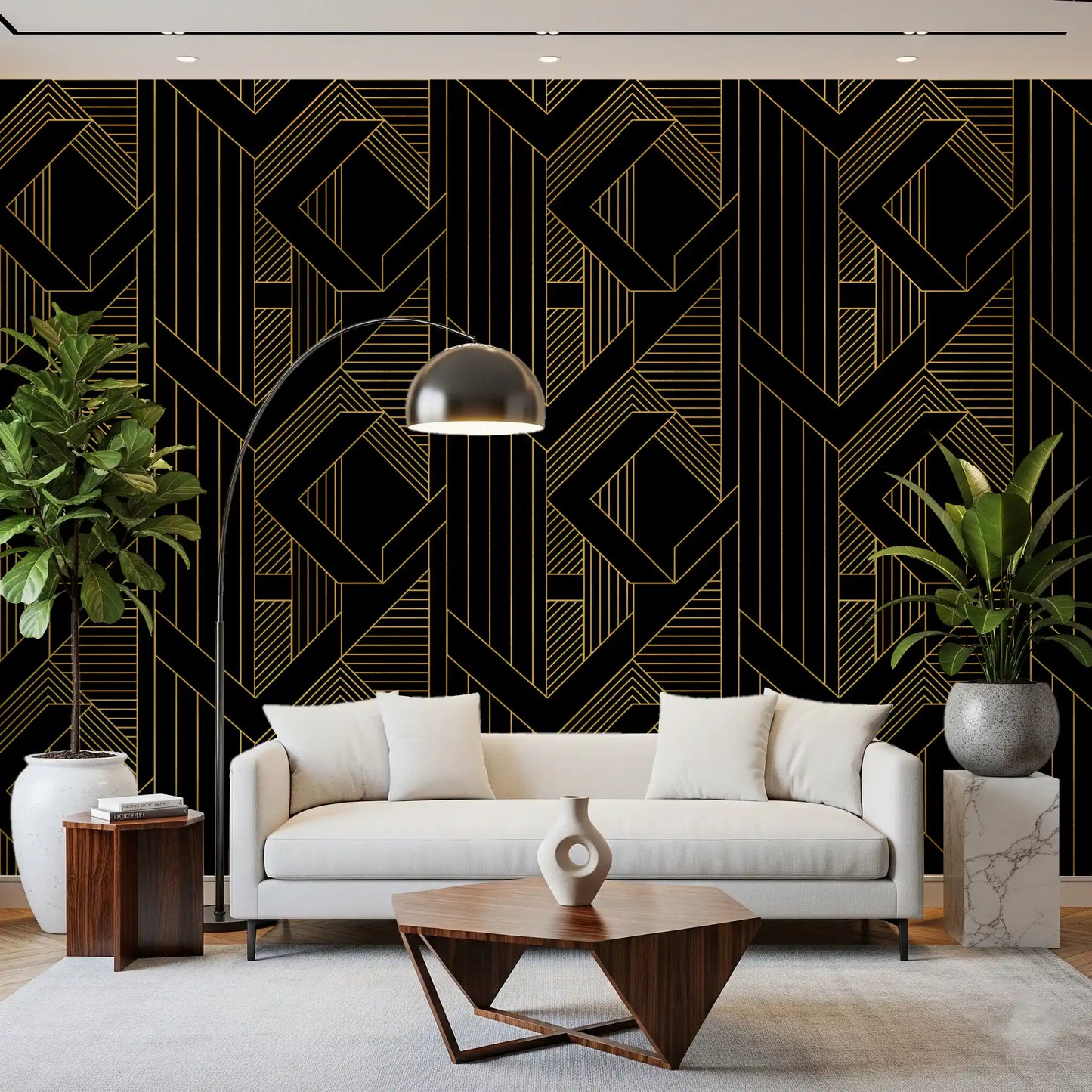 Gilded Gatsby Black and Gold Geometric Wallpaper